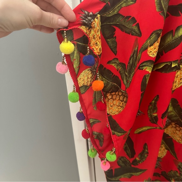 Gianni Bini - Tropical Red Pineapple Kimono with Pom Poms - Small - Picture 2 of 4